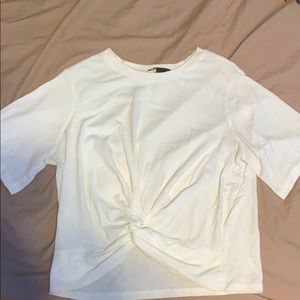 Cropped front knot t shirt